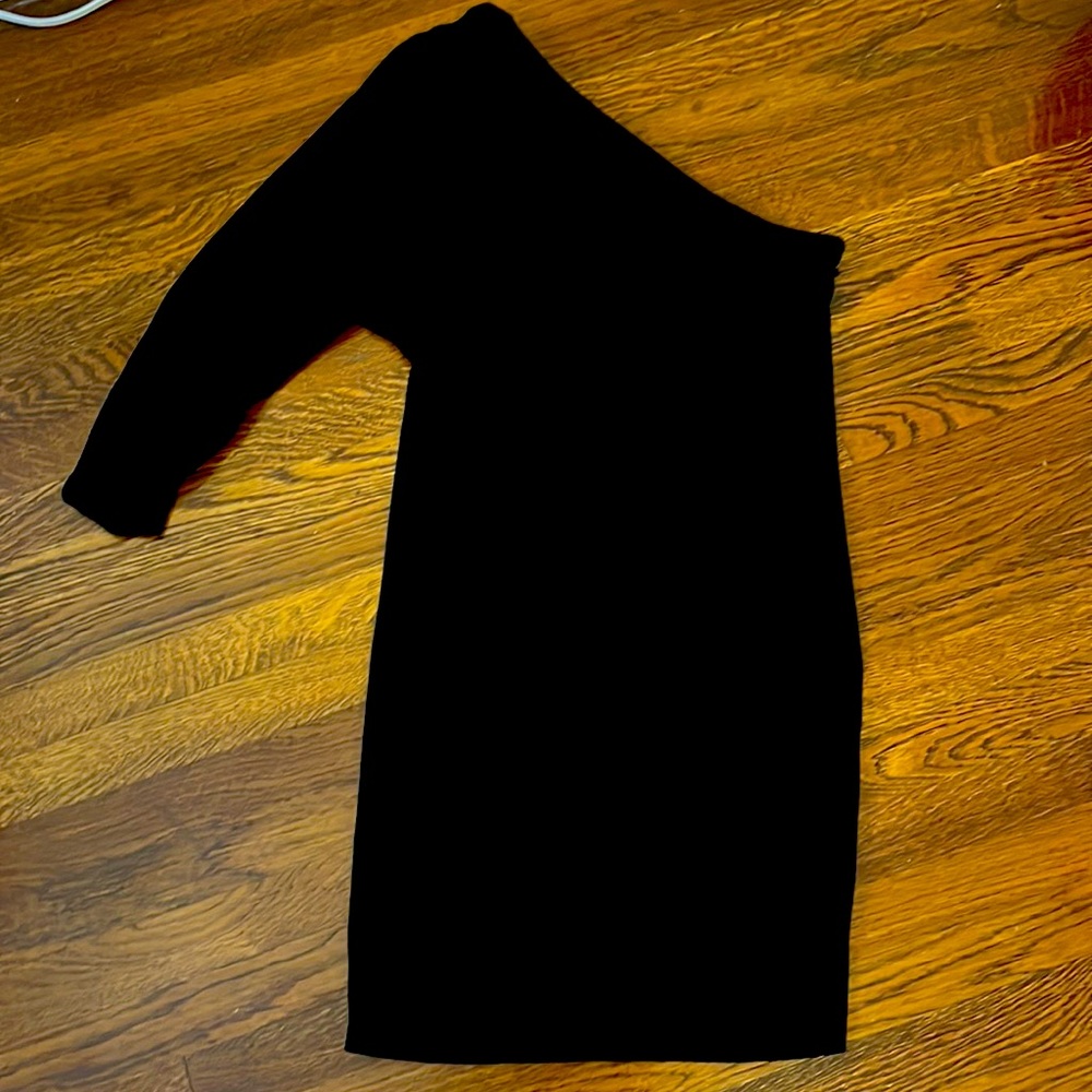 Theory one shoulder black velvet dress